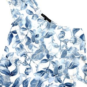 White House | Black Market One-Shoulder Blue White Floral Feminine Top Small
